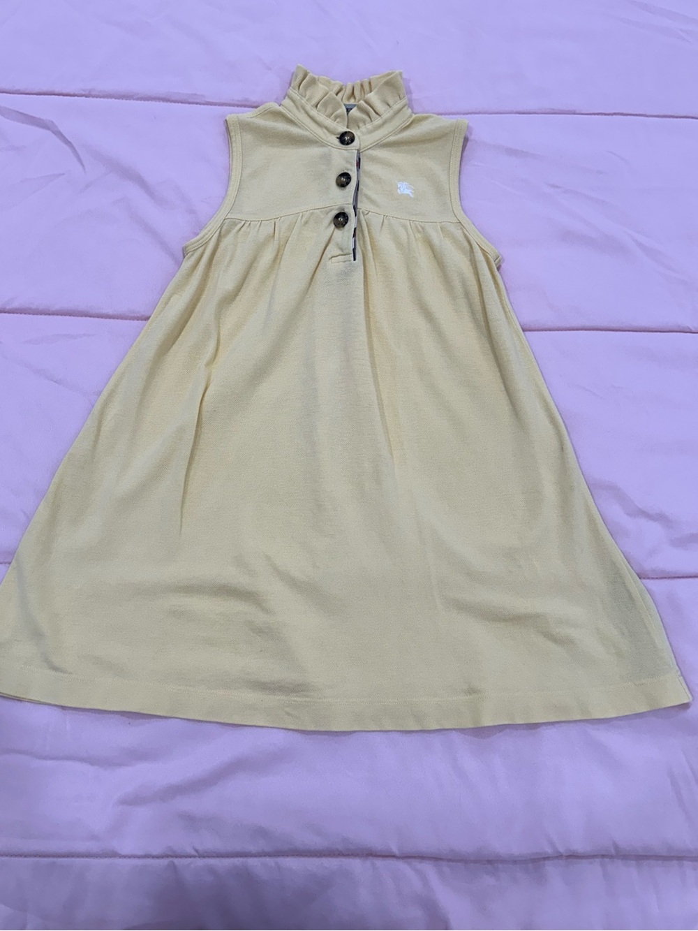 Burberry Pale Yellow Sleeveless Ruffle Neck Dress 98cm / 3T
